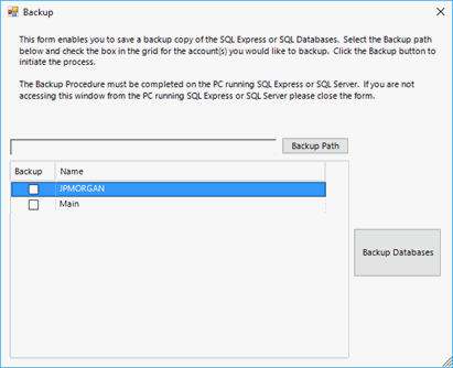 SQL backup form