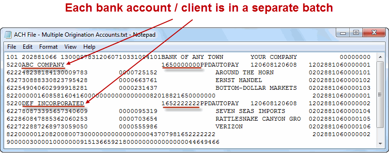 ACH Processor sample file