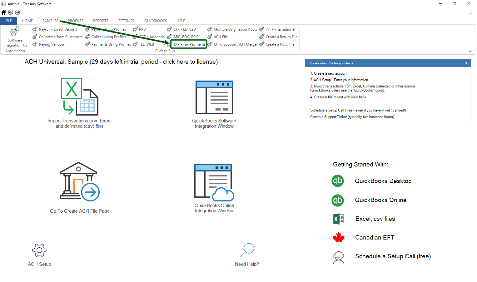 Create a sample ACH-TXP Tax Payment file