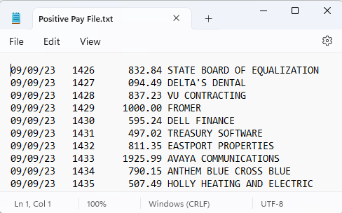 Sample Positive Pay File