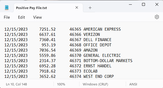 Sample Positive Pay File